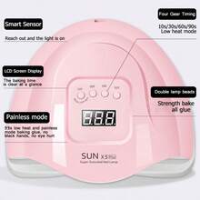 36颗LED灯珠，19W超快速固化UV美甲灯 SUN X5 Plus，具备低温模式、自动感应和大显示屏，专业美甲工具 - 粉色 - 查看 1