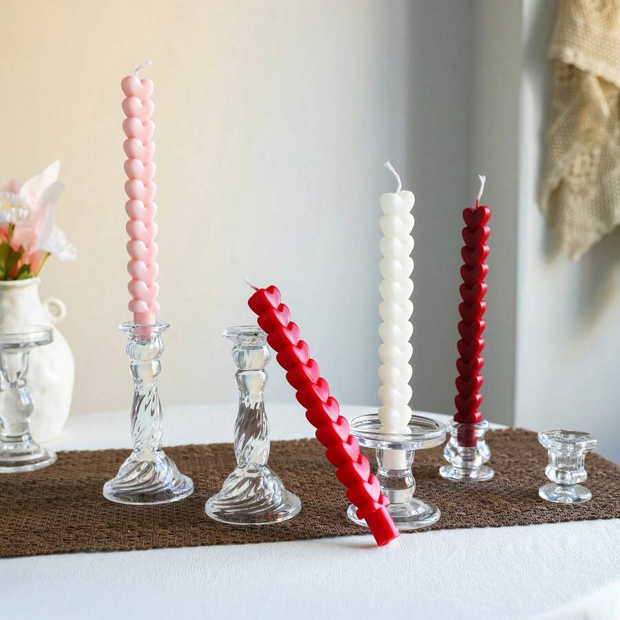 2 Packs Of Nordic-Style Heart-Shaped Candles, Heart-Shaped Long Candles, Ambient Lighting, Photo Props, Cone Candles, Decorative Candles, Suitable For Wedding Decorations, Birthday Party/Banquet Decorations, Candlelight Dinner Candles, Home Decor, Exquisite Gifts, Hotel Restaurant Center Decorations, Women's Gifts, Mother's Day Gifts. - A - View 1
