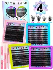 RITALASH 570PCS 4 Boxes Mega/3D Lash Clusters Kit, WaterProof Lashes Clusters Eyelash Extensions With Everything You Need For Beginners And Proficient, DIY At Home Easily,Extension Soft Comfortable Easy Apply Natural Look For Makeup Daily Life - Black - View 10