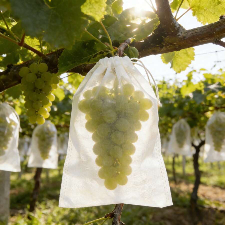 100 piezas Bolsas de malla transpirables anti-insectos, con cordón oculto, adecuadas para árboles frutales, red anti-pájaros para proteger manzanas, uvas de daños de pájaros, plagas y ciervos - A - Ver 1