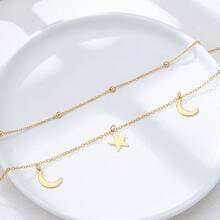 2件套简约星月吊坠串珠金链腰链套装，适合夏季沙滩比基尼搭配，度假、假日完美礼物 - 金色 - 查看 3