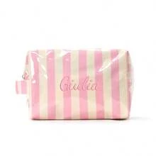 Bolsa de maquillaje a rayas personalizada con asa, organizador de cosméticos de gran capacidad, bolsa de almacenamiento de artículos de tocador, bolsa de viaje con cierre de cremallera, para uso diario, regalo de cumpleaños - Multicolor - Ver 14