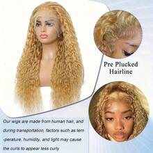 13X6 Honey Blonde HD Lace Front Wig Made From Human Hair, 27# With 180 Density, Featuring Water Wave Style, Designed With Baby Hair For A Natural Look, And Is HD Wet And Wavy - S27 - 查看 2