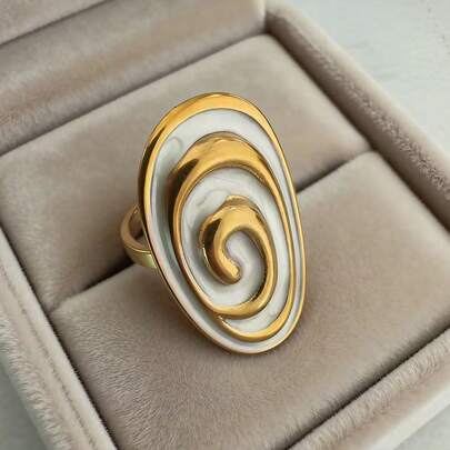 COINBUFF 1 pieza Anillo abierto ajustable de acero inoxidable chapado en oro de 18K con patrón espiral exagerado, esmalte colorido y efecto de goteo esmaltado personalizado para mujeres