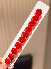 10pcs/Set Small Red Flower Hair Clips, Suitable As Gift For Girls, Daily Hair Accessories, Cute Hair Clips, Fashion Hair Decorations, Smooth Surface, Lightweight Hair Clips, Multi-Piece Hair Clips, Fashion Enthusiasts - Multicolor - View 4