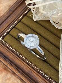 1pc Petite Gold/Silver Vintage Luxury Women's Quartz Watch, Fashionable Minimalist Elegant For Daily Wear, Birthday Gift - 銀色 - 查看 3