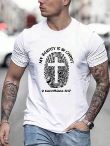 Camisa de manga corta para hombre con estampado de huellas dactilares, casual de verano - Blanco - Ver 5