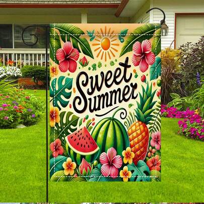 2D-Flat Print Garden Flag, Sweet Summer Fruit Print, Outdoor Yard Decor, 30x45cm, Flagpole Not Included