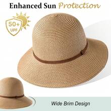 On-The-Go Summer Essential! Collapsible Wide-Brim Sun Hat - Roll Up & Store Anywhere. Removable Windproof Chin Strap For Windy Days. Premium Straw Material For Breathability. Ideal For Cruise, Pool Days & City Exploration. Design Loved By Fashion Bloggers.,Beach,Vacation,Holiday,Travel - Multicolor - View 3