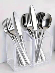 1PC Multifunctional And Multi Color Three/Two Compartment Storage Box - Kitchen Utensil Rack, Suitable For Forks, Knives, Spoons, And Silverware - Makeup Brush Small Item Storage, Desktop Organization And Summary, Lightweight Desktop Storage Solution - Multicolor - View 8