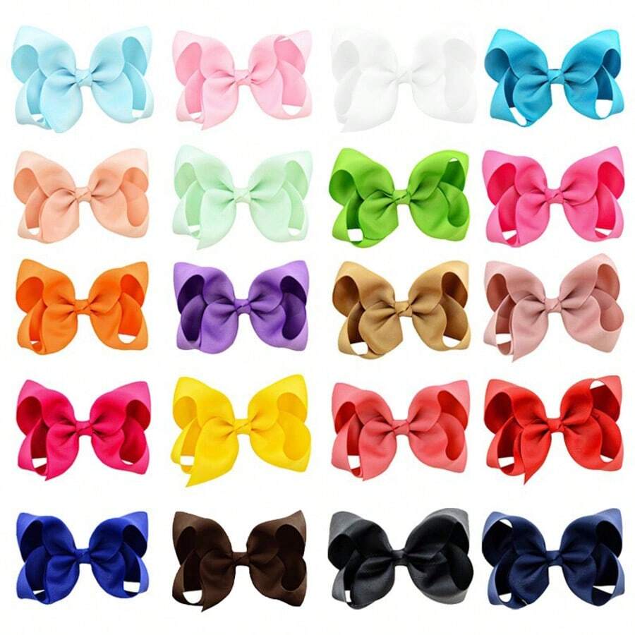 20pcs/Pack 6-Inch Large Satin Ribbon Bow Hair Clips, Suitable For Girls And Teenagers - Multicolor - View 1