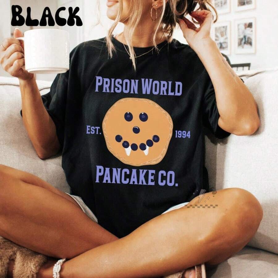 TVD Prison World Pancakes Shirt _ Damon Salvatore Inspired Tee _ Mystic Falls Graphic Shirt _ Vampir - 黑色 - 查看 1
