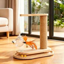 双层现代木质猫抓板带悬挂球，互动猫玩具，猫抓柱 - 實木 - 查看 8