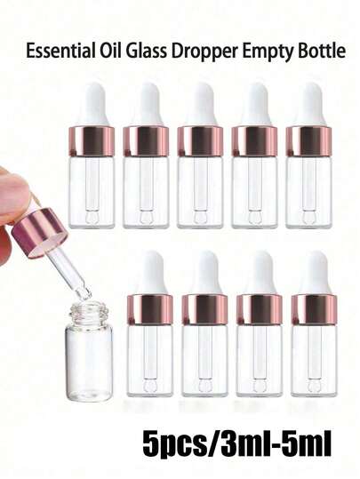 5 chiếc lọ thủy tinh nhỏ giọt 3/5ml đựng tinh dầu, mẫu vật dạng sương mù, có ống nhỏ giọt thủy tinh, thích hợp cho các lọ nhỏ giọt tinh dầu, hộp đựng nước hoa, mỹ phẩm trị liệu bằng hương thơm, lọ nhỏ giọt tinh dầu bằng thủy tinh.