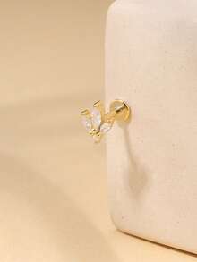 1 pieza Pendientes de botón de plata de ley 925 con estilo de flor de lirio y incrustaciones de circonita, aretes de cartílago resistentes al agua y a la oxidación, hipoalergénicos, anillo de nariz, anillo de labio, anillo de labrete, adecuados para uso diario para hombres y mujeres, regalo - Dorado - Ver 5