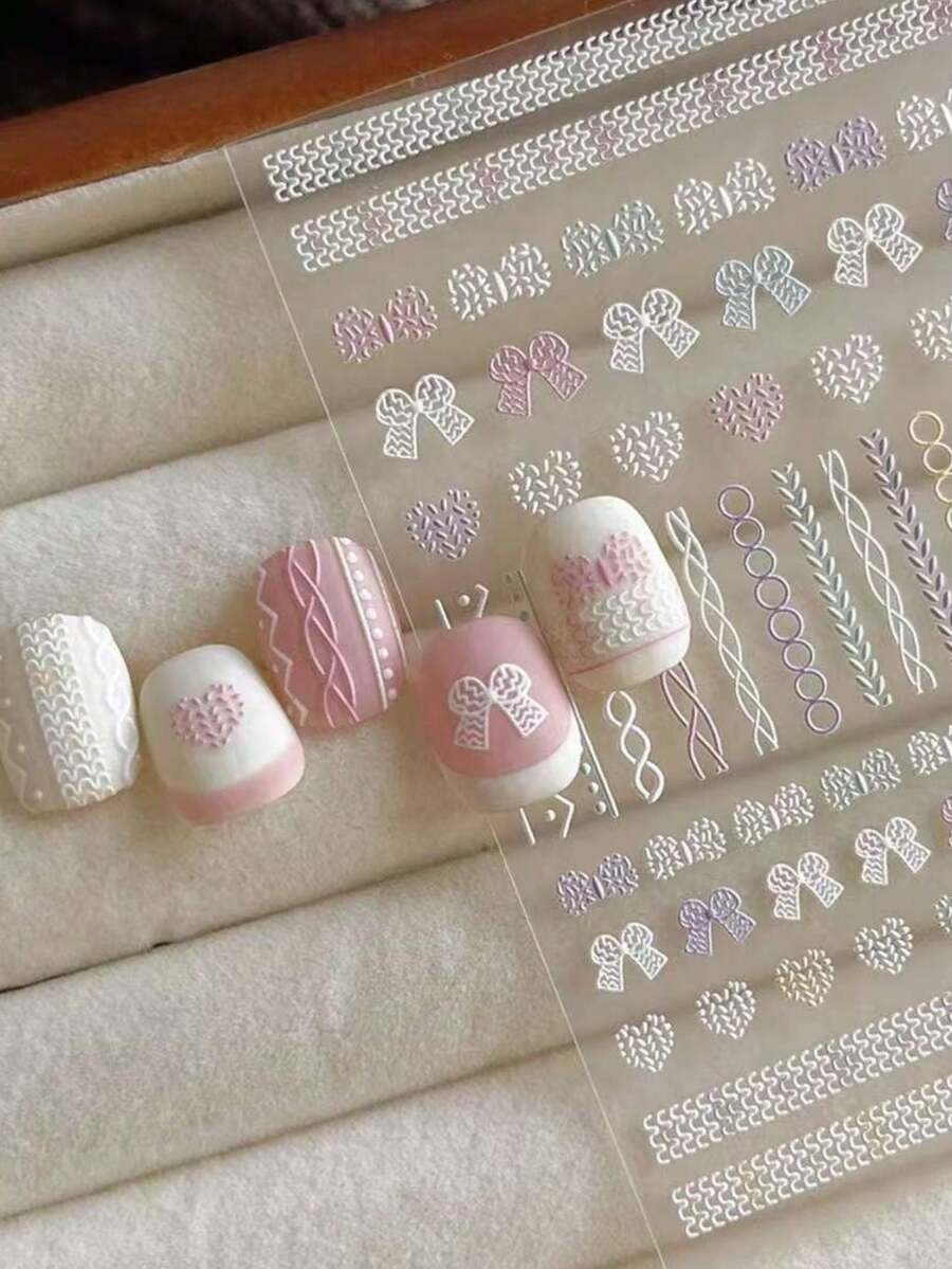 1件編織蝴蝶結3D壓花美甲貼紙貼片,DIY美甲裝飾,美甲配件,手工零件,美甲飾品,飾品,美甲用品美甲貼 - 彩色 - 查看 1