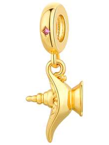 1pc Fashionable Exquisite Golden Zirconia Genie Lamp Decor Pendant, Symbolizing Dream Come True, Versatile DIY Bracelet Necklace Gift - Yellow Gold - View 1