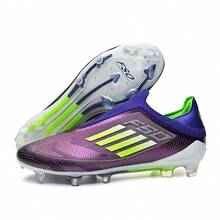 Chuteiras de Futebol AG Masculinas, Calçado de Futebol Profissional Unissex para Adultos, Resistente ao Desgaste, Antiderrapante, Respirável, Leve, Durável, Grama Artificial, Treinamento, Partida, Tênis Esportivo de Alto Desempenho - Roxo - Visão 2