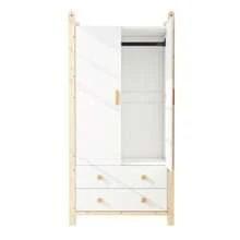 Armoire à 2 portes avec penderie et 2 tiroirs, idéale pour une chambre, un salon ou une entrée. En panneaux de particules, dimensions : 90 * 45 * 180 cm. - Blanc - Voir 6