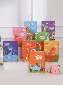 16/8pcs Cartoon Dinosaur Theme Gift Bags, Reusable Shopping Totes, Foldable Packaging Bags With Sturdy Handles, Printed With Clear Dinosaur Patterns, 8 Different Dinosaur Styles, Suitable For Weddings, Birthday Parties, Corporate Meetings, Outdoor Events, Retail Shopping, Candy And Gift Decorations - View 8