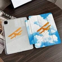 1pc Vintage Yellow Biplane Print Transparent Acrylic Multi-Angle Foldable Stand Tablet Case With Pen Slot, Suitable For IPad 10.9/10.2/Air 5th Gen/Pro11/10th/9.7/Air 2/(7th Gen)/(8th Gen)/Air 4/5/Pro 11/10th Generation 10.9 Inch 2022/Air 13(M3 2025) - Multicolor - View 8