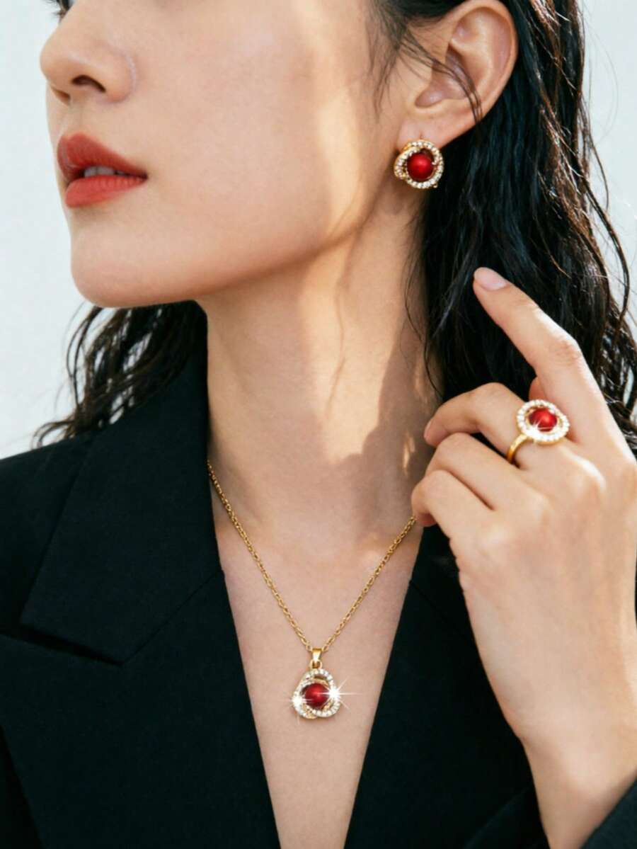 Un conjunto de joyas versátiles de estilo coreano, románticas, elegantes y frescas con formas geométricas - Multicolor - Ver 1