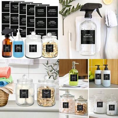 Minimalist Laundry Room Labels 30 Matte Waterproof Labels For Jars Spray Bottles And Detergent Dispensers Preprinted Laundry Room Organization Labels Set Black Large TCD-87