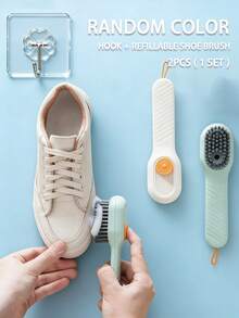 2pcs Random Color Shoe Brush Set (Hook + Liquid Brush) With Liquid Storage Box, Multifunctional Shoe Cleaning Tool, Convenient Home Shoe Cleaning Tool For Sports Shoes, Football Shoes - Liquid-fillable Cleaning Brush - View 6