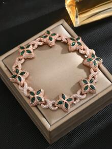 1 Piece Iced Out Colorful Eye Infinity Link Bracelet For Men Prong Setting Plated Hip Hop Jewelry The Four Leaf Clover Element Symbolizes Luck, And The Overall Design Conveys The Expectation Of Multiple Good Luck - 四葉草款 - 查看 9