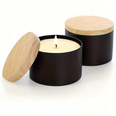 42-Piece/6-Set Black Candle Jars, 4 Oz Matte Black Candle Jars With Wood Grain Lids, For Making Candles, Wick Holders, Wick Stickers, Suitable For Beginners.