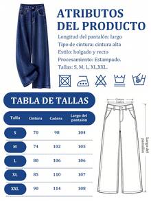 Women's Casual Straight Leg Loose Fit Jeans With Pockets, Fashionable Straight Jeans, Washed Denim Loose Fit Jeans, Vintage Casual Style, Wide Leg And High Waist For Everyday Wear, Comfortable, Stretchy And Suitable For All Seasons - 藍色 - 查看 10