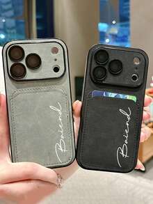 Personalized Luxury Faux Leather Card Holder Phone Case Compatible With IPhone 17Pro Max, 17Pro, 17, 16 Pro Max, 15 Pro Max, 14 Pro Max, 13 Pro Max, 16, 15, 14, 13, Anti-Fall Lens Protection Back Cover - Black - View 4