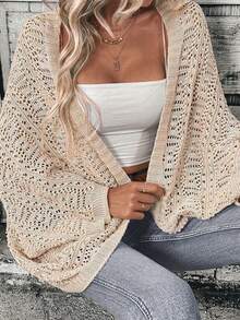 Plus Size Women Hollow Out Chiffon Cardigan, Vacation Style Summer New Arrival, Mother's Day Spring - Maroon - View 5
