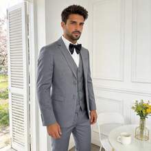 男士浅灰色修身单排扣西装外套，正式商务婚礼伴郎夹克 - 灰色 - 查看 5