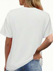 A las damas les encanta lucir bien: Camiseta casual estampada - Manga corta, cuello ajustado, primavera/verano - Ligera, transpirable, un elemento esencial de vestuario con estilo. - Blanco - Ver 2