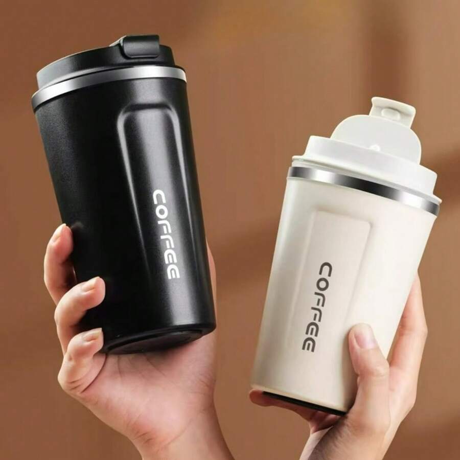 1个大容量304不锈钢咖啡杯,防漏保温带盖咖啡杯,便携式水瓶饮水器,510毫升双层饮水杯旅行杯,适合学生和成人使用,可用于家庭、学校、办公室、运动、野餐、露营和汽车等场合。 - 彩色 - 查看 1