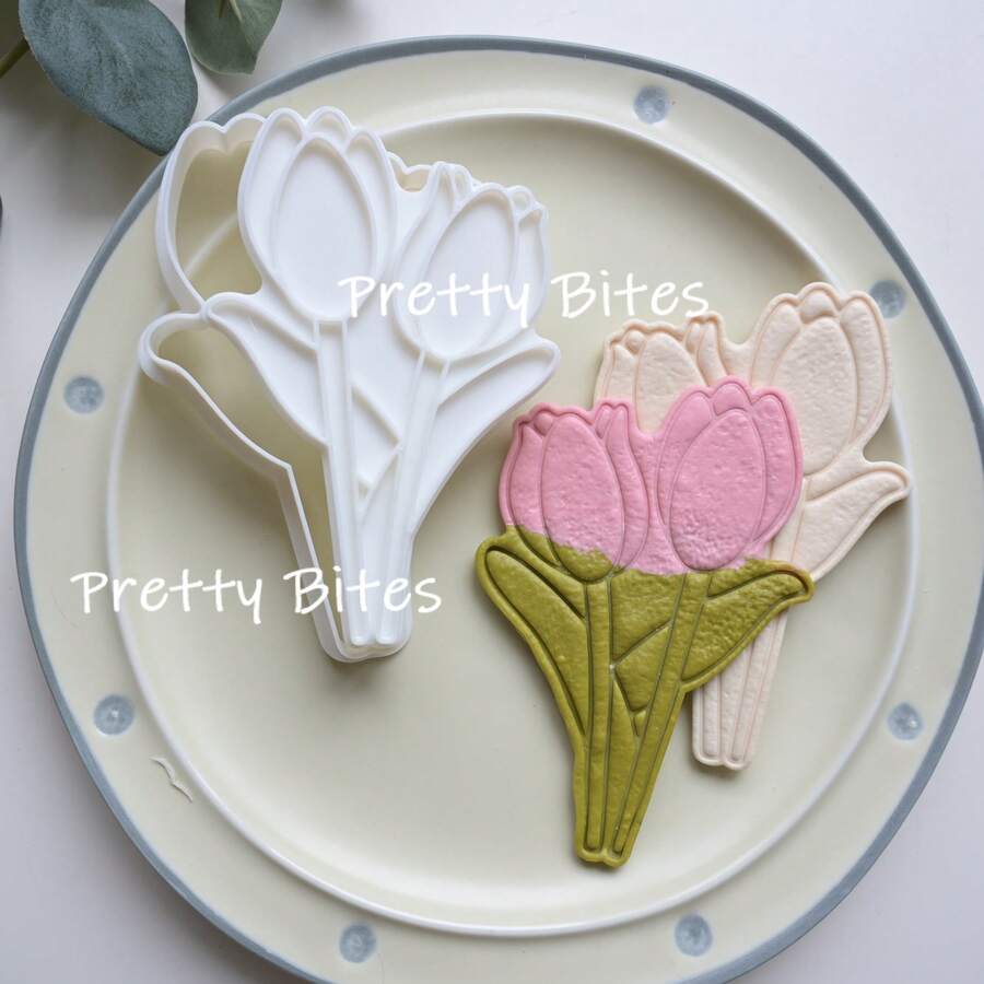 Khuôn làm bánh quy hình hoa tulip ngày của Mẹ, khuôn cắt bánh quy hình tulip, khuôn ép bánh quy, khuôn cắt fondant, dụng cụ làm bánh. - trắng - Xem 1