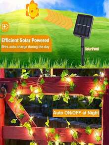 1pc 2m/6.56ft, 5m/16.4ft, 10m/32.8ft Solar Powered Green Leaf Vine Lights, Outdoor LED Green Leaf Lights, Ivy Fairy Lights, Suitable For Living Room, Bedroom, Patio, Shop, Bar, Wedding, Garden, Wall, Yard, Party Decor, Autumn Decor, Home Decor, Outdoor Decor - Solar-powered Green Leaf String Lights - View 6