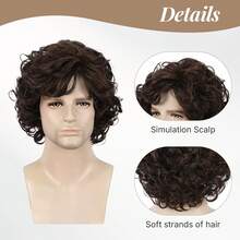 Men Wig Short Curly Brown Wig Synthetic Costume Replacement Wig For Males, Halloween - Multicolor - View 7