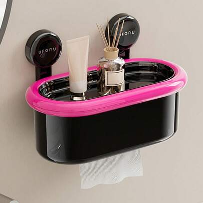 吸盘式浴室收纳架，卷纸架，壁挂式浴室盥洗台储物架，可放置纸巾盒、化妆品、卷纸等 - 无需钻孔，安装简便
