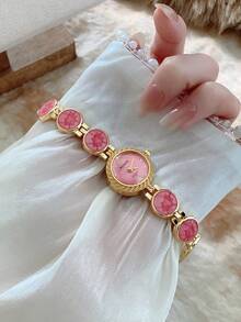 1pc New Fashion Women's Watch, Elegant Triangular Dial, Business Quartz Watch, Suitable For Daily Life, Parties And Banquets - Hot Pink - View 3