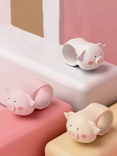 3 piezas de topes de puerta suaves con forma de cerdo de dibujos animados, topes de puerta de silicona anti-colisión, protector de manija de puerta para uso doméstico sin taladrar