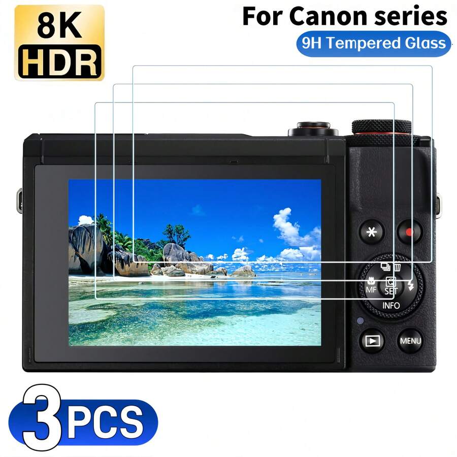 3pcs Tempered Glass Camera Screen Protector, Compatible With SX740 HS/SX730 HS/R6/R6II/R7/R6 Mark II/G7X3/M200/850D/R50/R8/EOS RP/G5X2/G9X2/G7X2 | 9H Hardness, HD, Transparent, Scratch-Resistant, Fingerprint-Proof, Bubble-Free - View 1