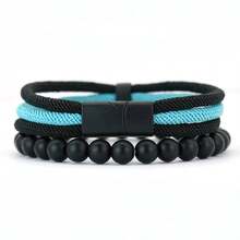 diffone 2件/套 时尚手工8毫米珠子手链 黑色磁性绳 男士手镯腕带饰品 - 男士手鍊套裝 - 查看 15
