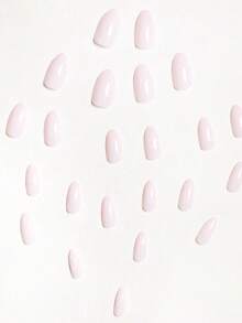 24pcs Short Almond Shaped Simple Solid Color Light Pink False Nails With 1pc Nail File And 1pc Jelly Gel Press On Nails Nail Supplies - Baby Pink - View 5