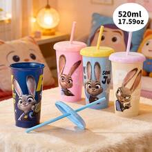 Disney Zootopia Judy / Nick 4-Piece Plastic Straw Cup 520mL/17.59oz, Cute Cartoon Character Design, Easy To Clean And Carry, Great For Home, Office And Picnic, Excellent Gift(1 PC) - Multicolor - View 4
