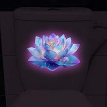 1pc Dreamlike Glow-In-The-Dark Lotus Toilet Sticker, Self-Adhesive Bathroom Wall Decor - Multicolor - View 7