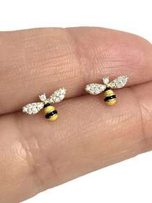 1 paire de boucles d'oreilles en forme d'abeille mignonne, convenant pour la décoration quotidienne des adolescentes, le port en soirée, cadeau d'anniversaire - 11# - Voir 4