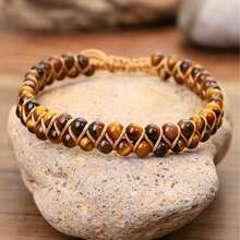 Pulsera de ojo de tigre de doble capa hecha a mano, joyería trenzada bohemia hipoalergénica, uso versátil diario - Multicolor - Ver 3