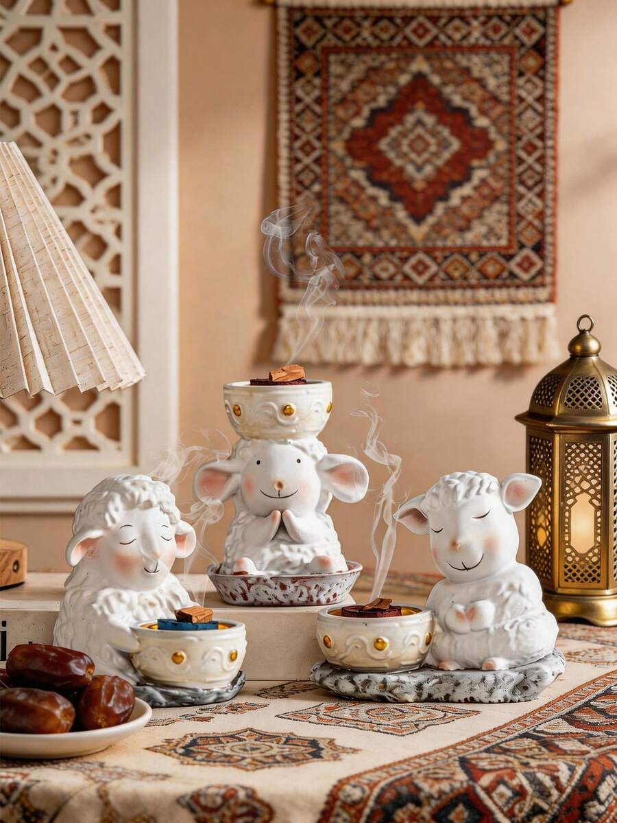 1pc Lamb Incense Burner, Creative Design, Cute Cartoon Style, Decoration, Aromatherapy Ornament, Resin Craft, Suitable For Home Decoration, Fireplace, Living Room, Office, Hotel, Festival Decoration, Desktop Decoration, Bookcase, Nightstand, Ideal Gift & Festival Ornament - Incense Burner - View 1